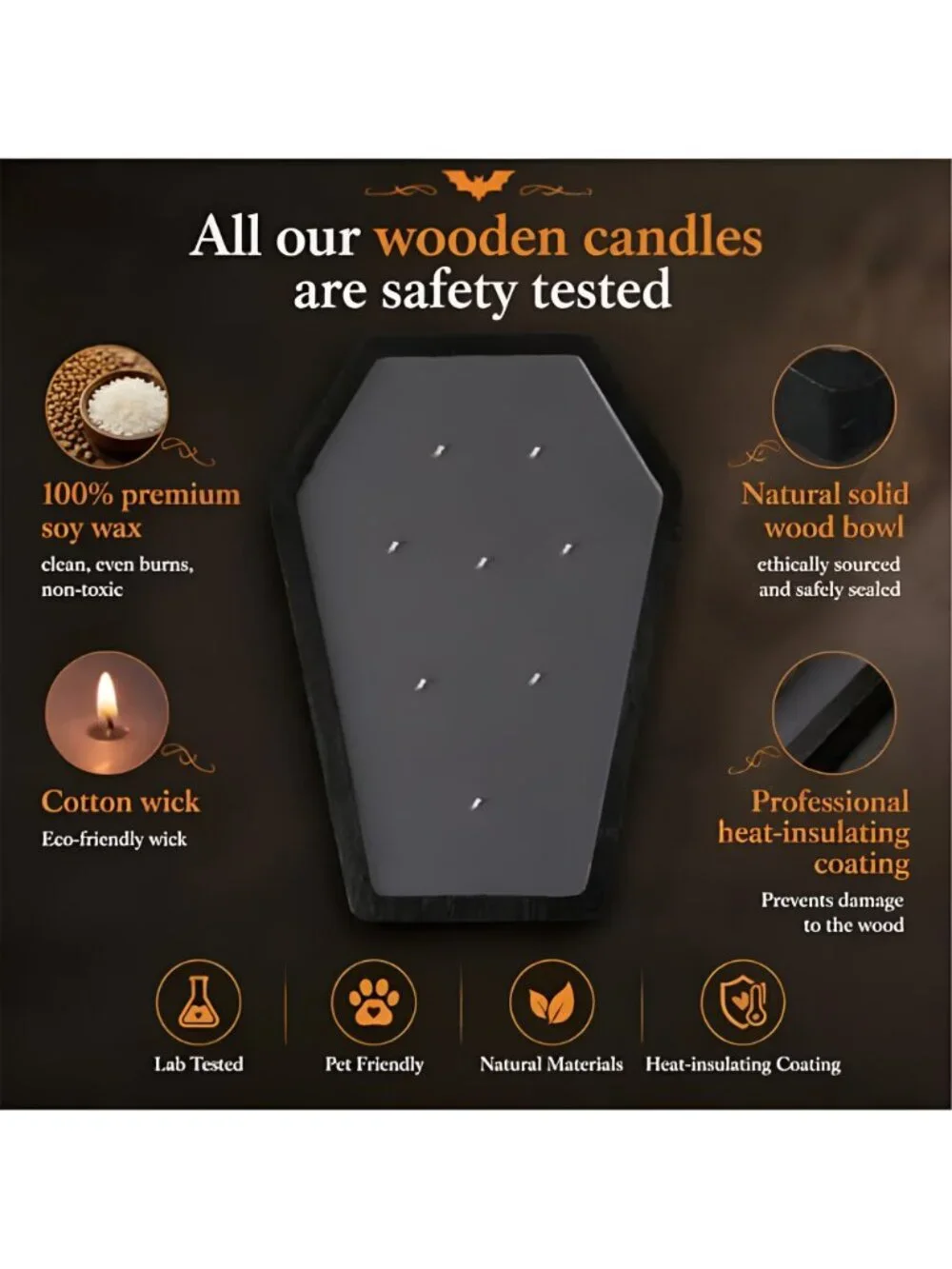 Halloween Coffin Candle Decor Skeleton Candles Lily Scented, Black